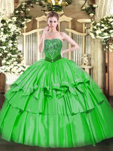 Floor Length Ball Gowns Sleeveless Green Military Ball Gown Lace Up