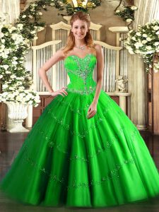 Glorious Lace Up Sweetheart Beading Quince Ball Gowns Tulle Sleeveless