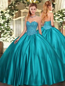 Vintage Floor Length Ball Gowns Sleeveless Teal Sweet 16 Dresses Lace Up