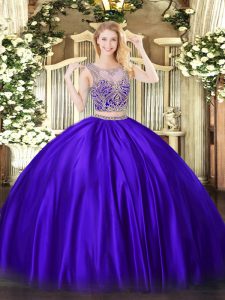 Floor Length Purple Sweet 16 Quinceanera Dress Scoop Sleeveless Lace Up
