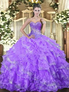 Floor Length Lavender Quinceanera Gowns Sweetheart Sleeveless Lace Up