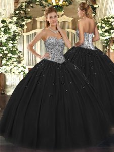 Fashionable Sweetheart Sleeveless Tulle Quinceanera Dress Beading Lace Up