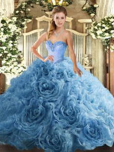 Aqua Blue Sleeveless Floor Length Beading Lace Up Quinceanera Dress