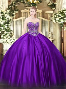Hot Selling Purple Sweetheart Neckline Beading 15 Quinceanera Dress Sleeveless Lace Up