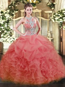 Attractive Sleeveless Lace Up Floor Length Beading Sweet 16 Quinceanera Dress