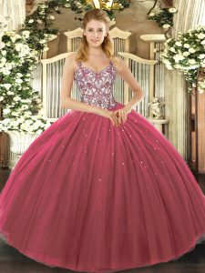 Customized Fuchsia Sleeveless Tulle Lace Up Sweet 16 Quinceanera Dress for Sweet 16 and Quinceanera