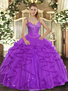 Floor Length Ball Gowns Sleeveless Eggplant Purple Quinceanera Dress Lace Up