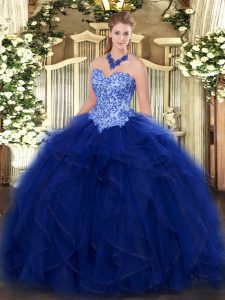 Ball Gowns Sweet 16 Quinceanera Dress Blue Sweetheart Organza Sleeveless Floor Length Lace Up