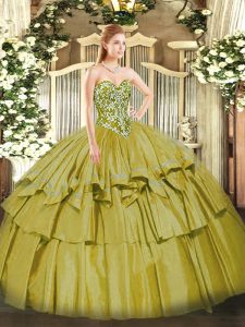 Best Sweetheart Sleeveless Organza and Taffeta Quinceanera Dresses Beading and Ruffled Layers Lace Up