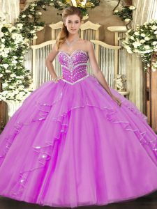 Modern Lilac Lace Up Sweetheart Beading and Ruffles Military Ball Dresses For Women Tulle Sleeveless