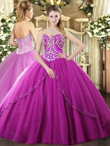 Customized Fuchsia Sleeveless Beading Lace Up Ball Gown Prom Dress