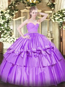 Organza Sleeveless Floor Length Quinceanera Dresses and Beading and Lace and Ruffled Layers