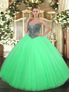 Gorgeous Sleeveless Tulle Floor Length Lace Up Sweet 16 Dress in Green with Beading