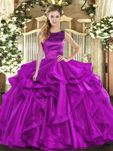 Purple Lace Up Party Dress for Toddlers Ruffles Sleeveless Floor Length