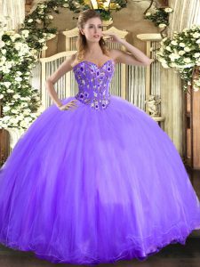 Lavender Sweetheart Lace Up Embroidery Quinceanera Gown Sleeveless
