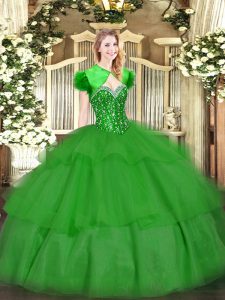 Fashion Sweetheart Sleeveless Lace Up Quinceanera Dresses Green Tulle