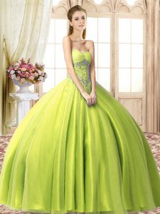 High End Tulle Sweetheart Sleeveless Lace Up Beading Ball Gown Prom Dress in Yellow Green