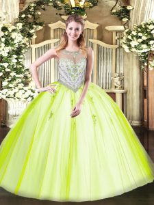 On Sale Scoop Sleeveless Zipper Quinceanera Gown Yellow Green Tulle