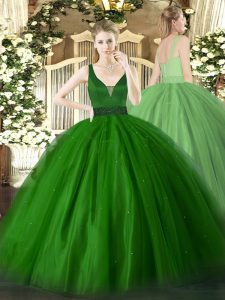 Gorgeous Ball Gowns Quinceanera Dress Green Straps Tulle Sleeveless Floor Length Zipper