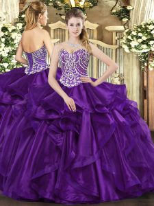 Exceptional Floor Length Purple Vestidos de Quinceanera Sweetheart Sleeveless Lace Up