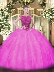 Designer Sleeveless Tulle Zipper Quinceanera Gown in Lilac with Beading and Ruffles