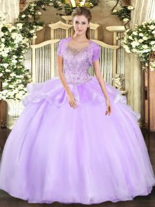 Fancy Scoop Sleeveless Clasp Handle Quinceanera Gown Lavender Tulle