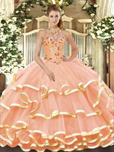Clearance Sleeveless Lace Up Floor Length Beading and Embroidery Sweet 16 Dress