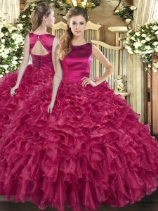 Designer Floor Length Ball Gowns Sleeveless Fuchsia 15 Quinceanera Dress Lace Up