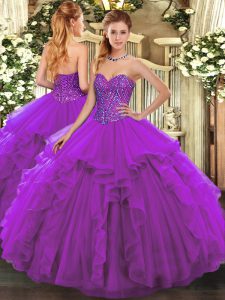 Floor Length Ball Gowns Sleeveless Eggplant Purple Sweet 16 Quinceanera Dress Lace Up