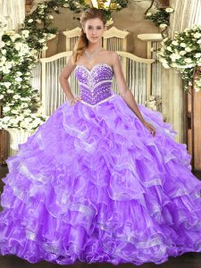 Fancy Lavender Sweet 16 Dresses Military Ball and Sweet 16 and Quinceanera with Ruffled Layers Sweetheart Sleeveless Lace Up