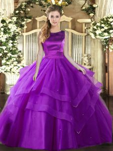 Best Selling Floor Length Ball Gowns Sleeveless Eggplant Purple Sweet 16 Dress Lace Up