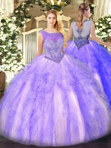 Wonderful Floor Length Ball Gowns Sleeveless Lavender Quinceanera Gown Lace Up