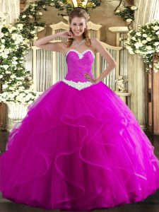 Fashionable Ball Gowns Military Ball Gown Fuchsia Sweetheart Tulle Sleeveless Floor Length Lace Up
