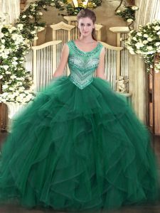 Sexy Dark Green Sleeveless Beading and Ruffles Floor Length Sweet 16 Quinceanera Dress