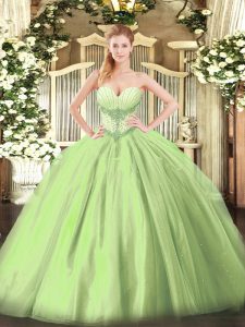 Exceptional Yellow Green Lace Up 15 Quinceanera Dress Beading Sleeveless Floor Length