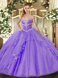 Cute Floor Length Ball Gowns Sleeveless Lavender Womens Party Dresses Lace Up