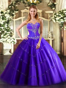 Sweetheart Sleeveless Lace Up Quince Ball Gowns Purple Tulle