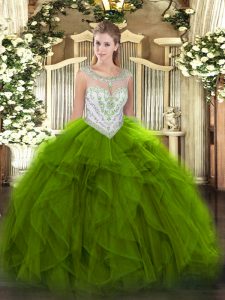 Decent Ball Gowns Vestidos de Quinceanera Green Scoop Tulle Sleeveless Floor Length Zipper