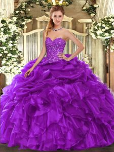 Sweetheart Sleeveless Lace Up Quinceanera Gowns Purple Organza