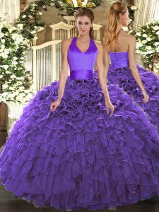Stylish Purple Sleeveless Ruffles Floor Length Sweet 16 Dress