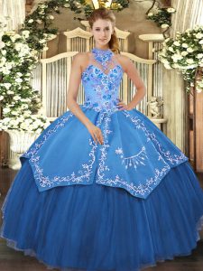 Sleeveless Floor Length Beading and Embroidery Lace Up Ball Gown Prom Dress with Teal