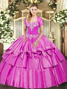 Lilac Ball Gowns Organza and Taffeta Sweetheart Sleeveless Beading and Ruffled Layers Floor Length Lace Up Quinceanera Dresses