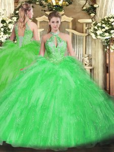 Pretty Ball Gowns 15 Quinceanera Dress Halter Top Organza Sleeveless Floor Length Lace Up