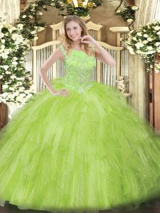 Ball Gowns Sweet 16 Quinceanera Dress Yellow Green Scoop Tulle Sleeveless Floor Length Zipper