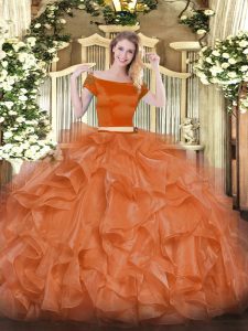 Custom Fit Organza Short Sleeves Floor Length Quinceanera Dresses and Appliques and Ruffles