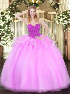 Modest Sweetheart Sleeveless Quinceanera Gown Floor Length Beading Baby Pink Organza
