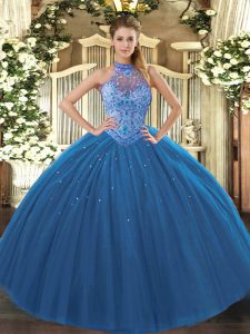 Suitable Navy Blue Sleeveless Tulle Lace Up Sweet 16 Dresses for Sweet 16 and Quinceanera