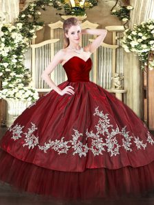Wine Red Sweetheart Zipper Embroidery Quinceanera Gowns Sleeveless
