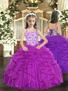 Customized Floor Length Ball Gowns Sleeveless Purple Little Girls Pageant Dress Wholesale Lace Up