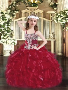 Organza Sleeveless Floor Length Kids Pageant Dress and Appliques and Ruffles